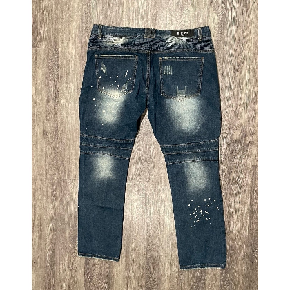 Biepa Jeans Mens‎ Size 42x31 Distressed Grafitti Moto Bike Patches Paris Grunge - Picture 3 of 7